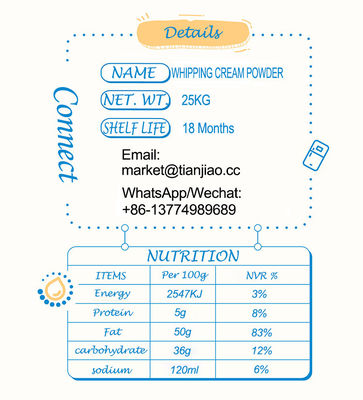 25 kg Halal gecertificeerd Whip Cream Topping Powder voor cakes en gebak